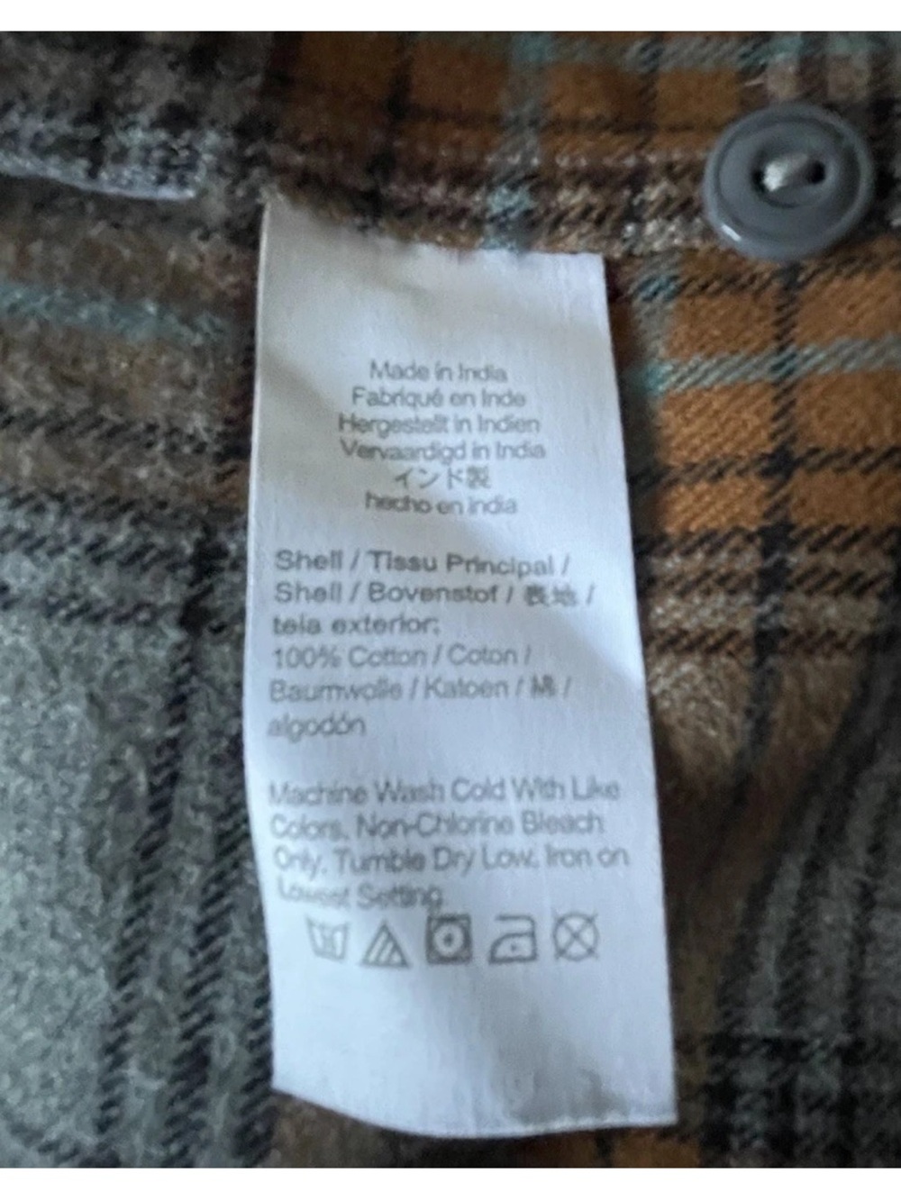 J.Crew Men's Large (L) Classic Fit Cotton Gray and Orange Plaid Flannel Shirt - Picture 8 of 9